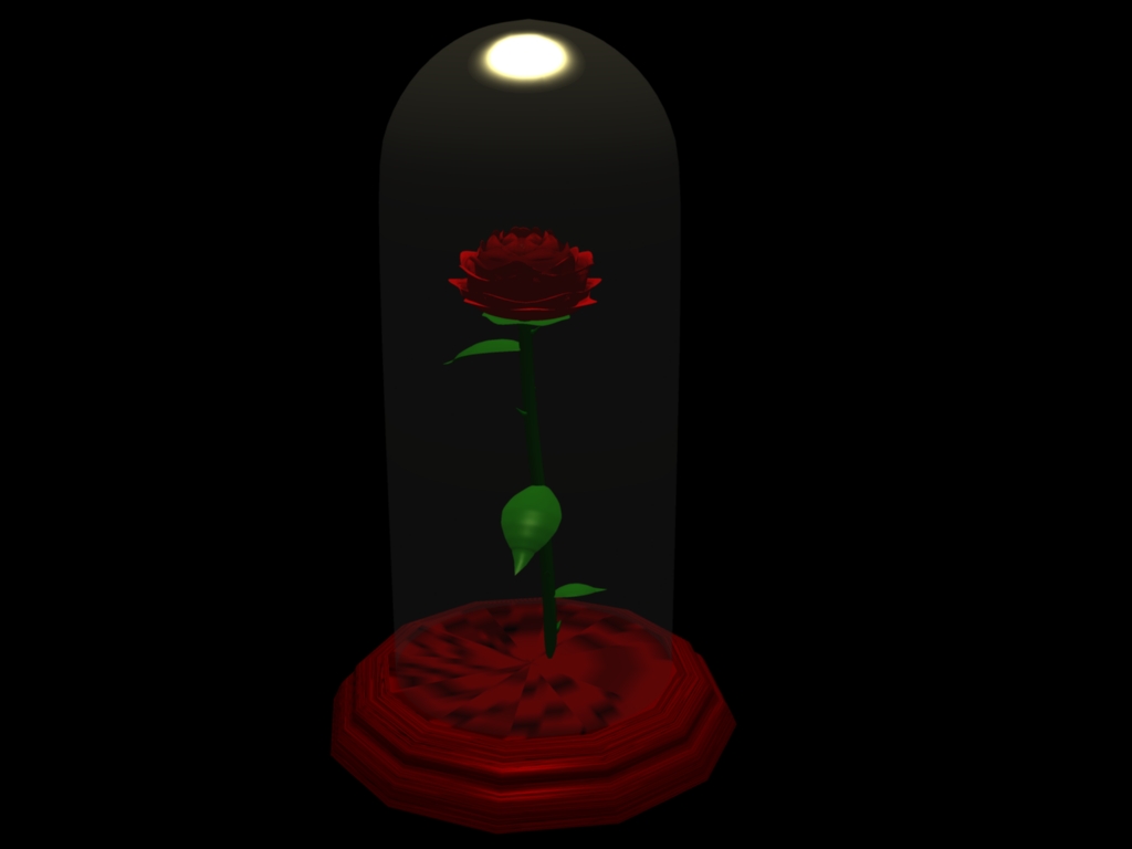 Eine rote Rose unter einem Glasbehälter